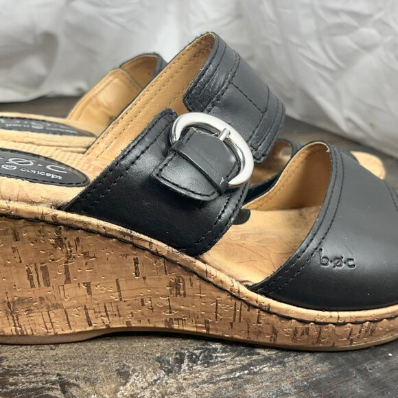 BOC Born Concept Womens Zee Sandal 10M Black Leather Wedge Heel Platform Slide - Picture 3 of 8